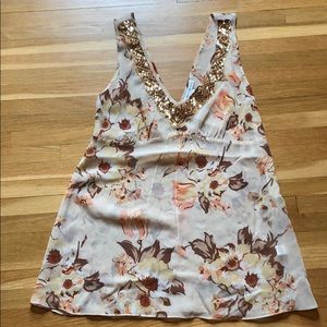 Sheer floral tank with gold sequin detail